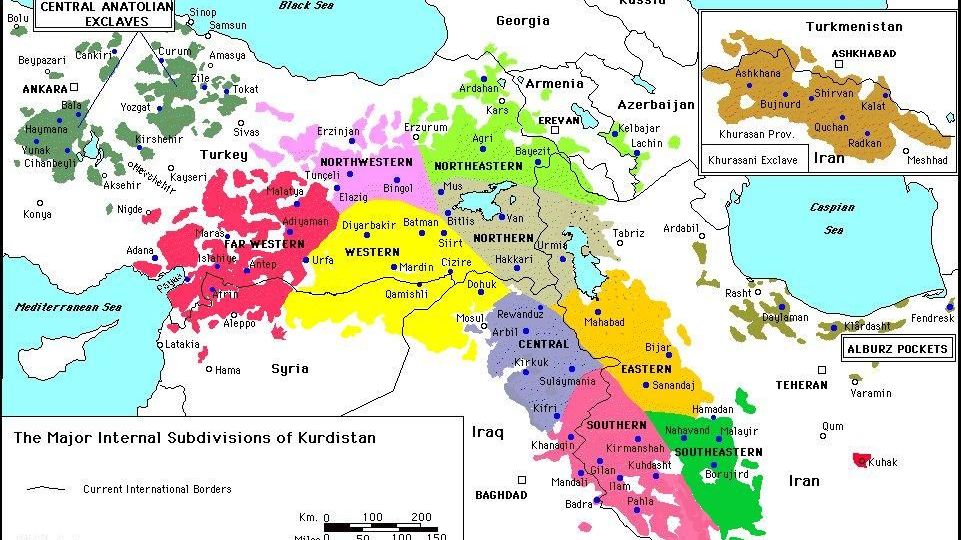 Kurdistan divisions map