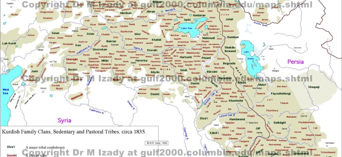 Kurdish Tribal Confederacies and Family Clans in 1835